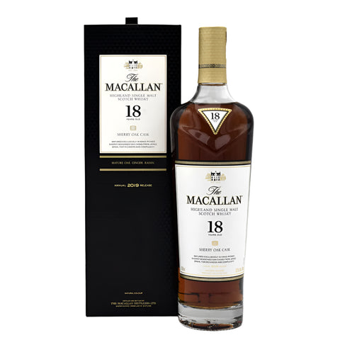 The Macallan 18 Years Sherry Oak Cask 2019 Release Highland Scotch Single Malt Whisky, ABV: 43%, 700ml