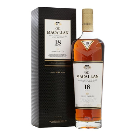 The Macallan 18 Years Sherry Oak Cask 2018 Release Highland Scotch Single Malt Whisky, ABV: 43%, 700ml