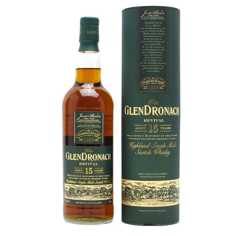 Distillery: Glendronach
Name: 15 Years - Revival - 2019
Volume: 70CL
ABV: 46%
Notes: Single Malt
Origin: Aberdeenshire, Highland, Scotland